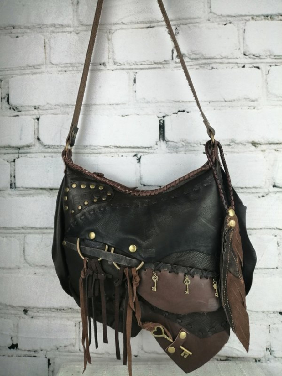 Leather Genuine Bag Hippie/Purse Boho style woman/ Handbag unique custom festival bag