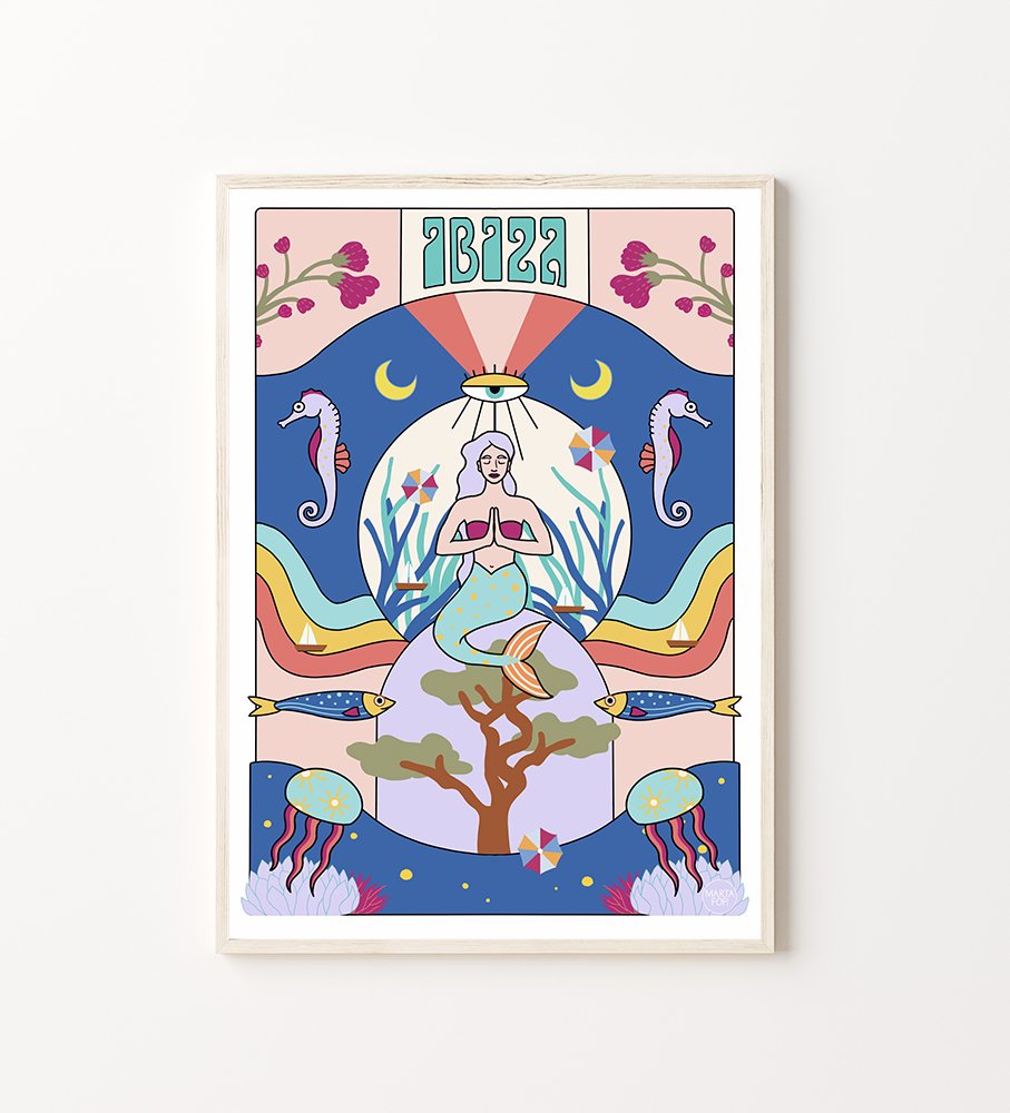 Ilustración Sirena Meditando En Ibiza