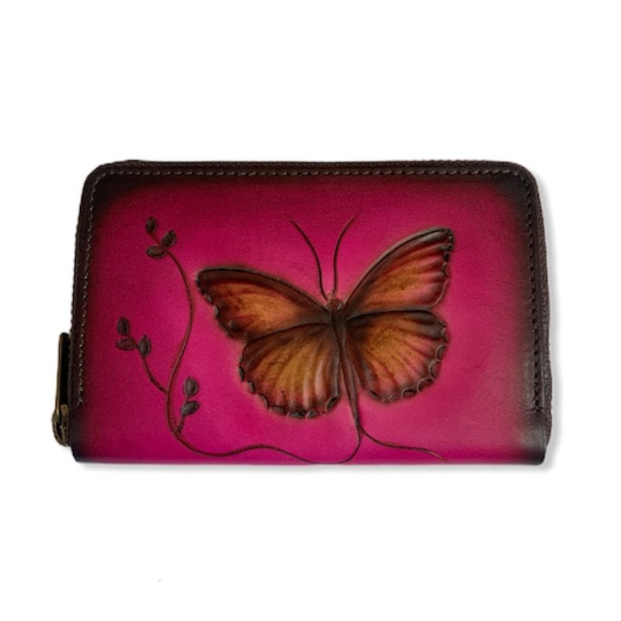 Small fuchsia butterfly zip wallet