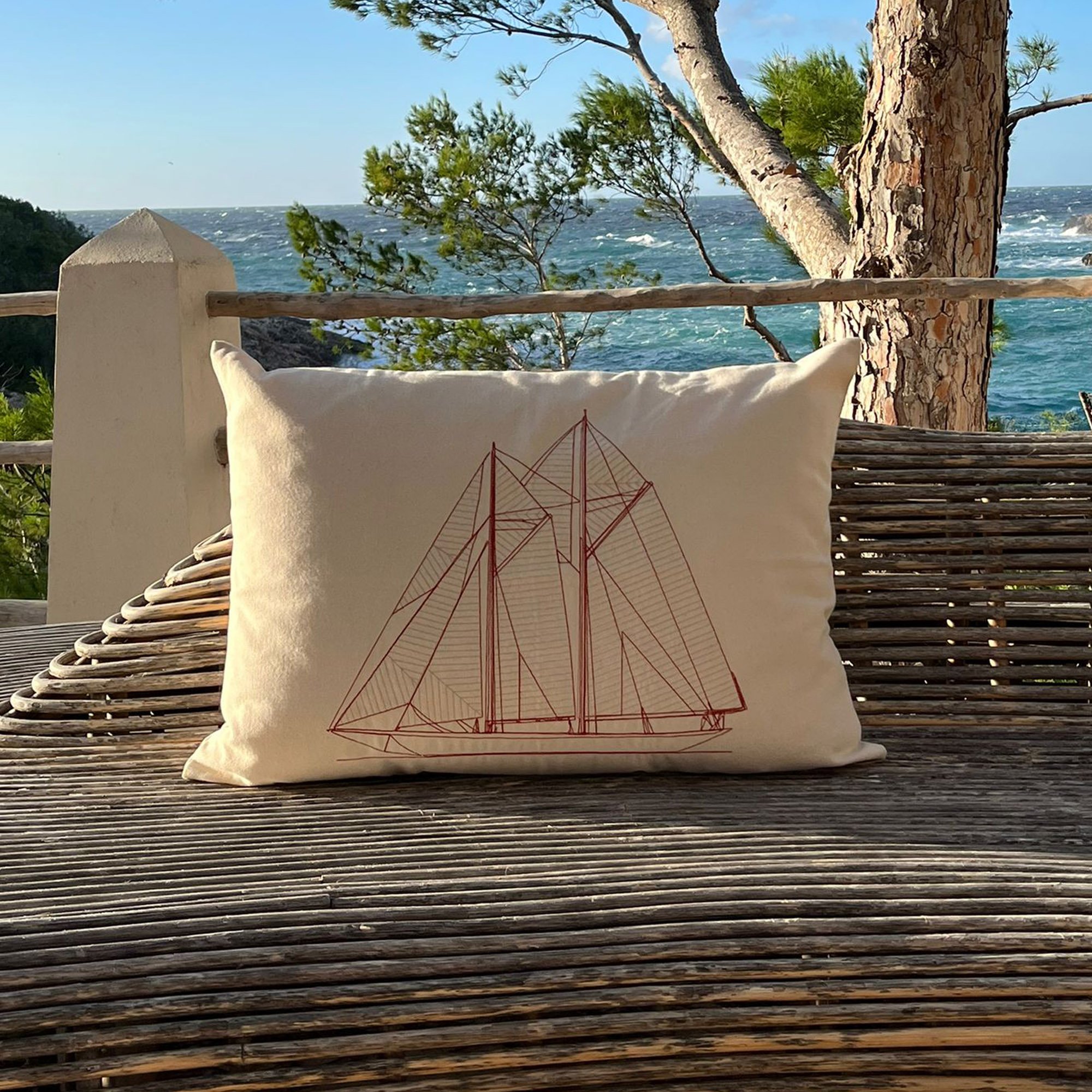 Classic Old Boat Embroidered Cushion Cover
