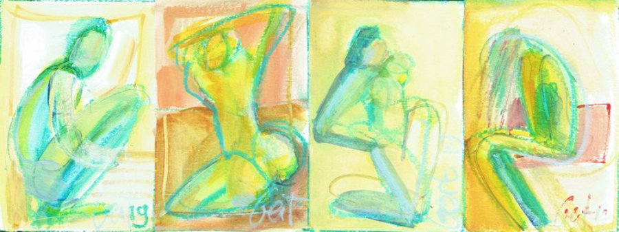 “Female nude, yellow green“ - set of 4