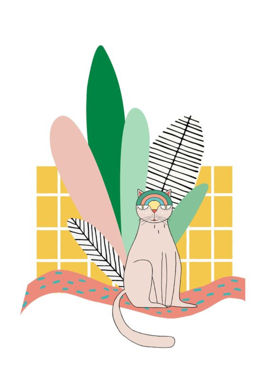 Ilustración “Gato Y Planta“