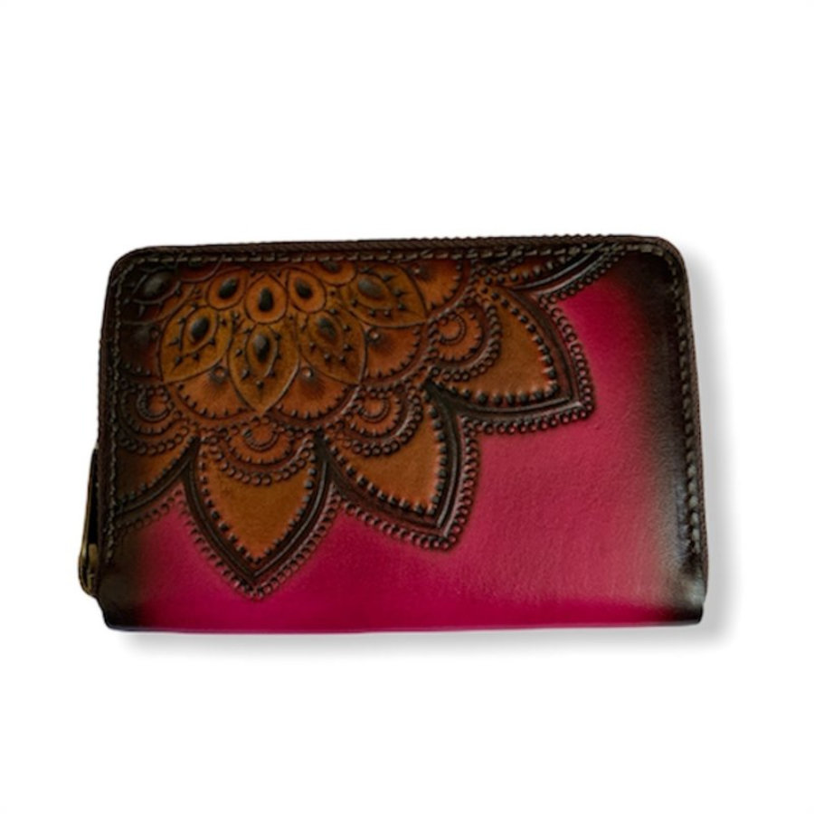 Small fuchsia mandala zip wallet