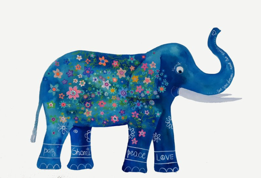 Elefante flowerpower azul