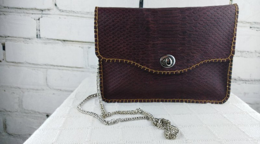 Purple Leather Bag Snake Effect / Elegant Woman Bag / Handmade Design