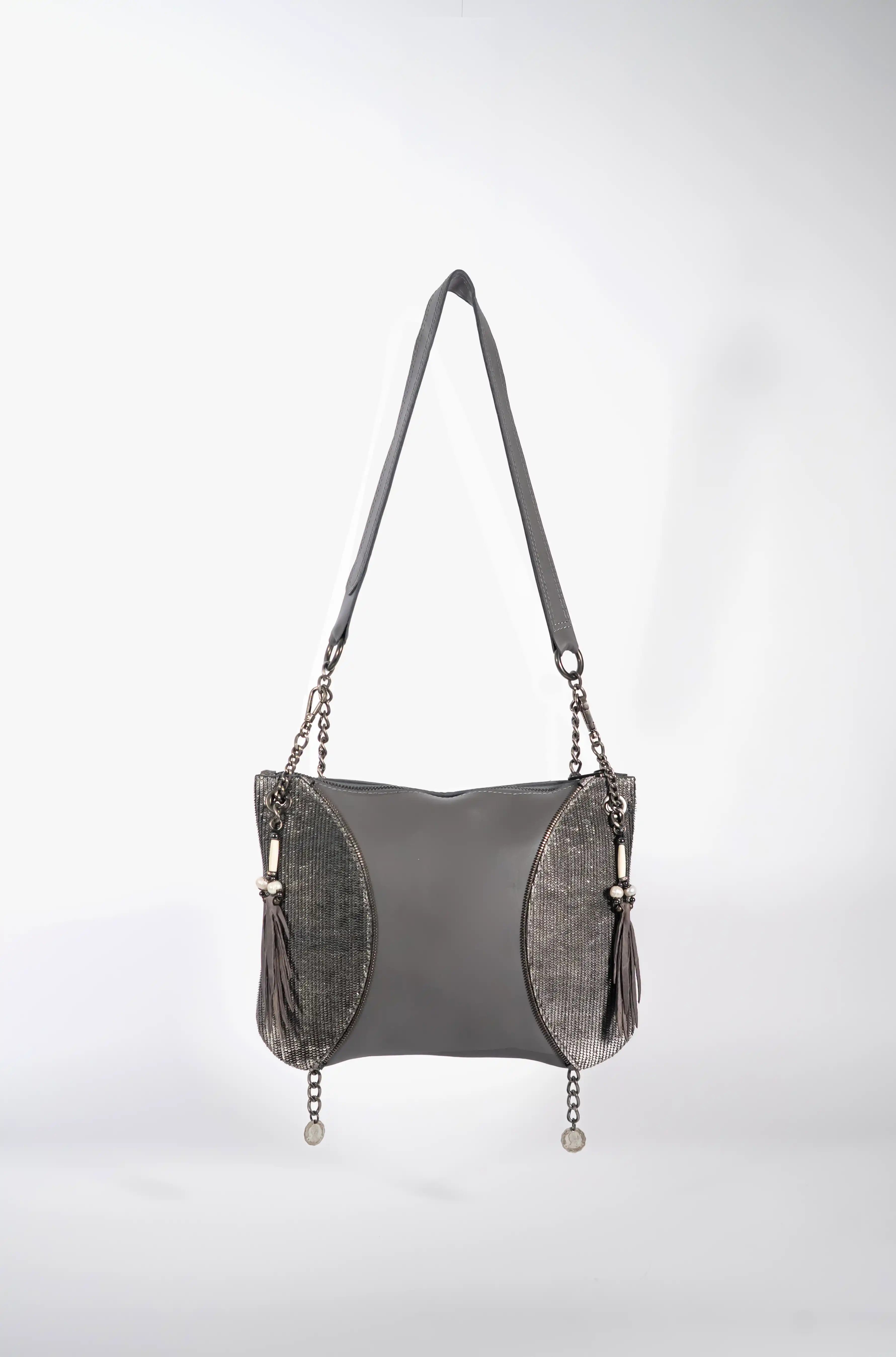 Bolso Bandolera Gris Brillante.