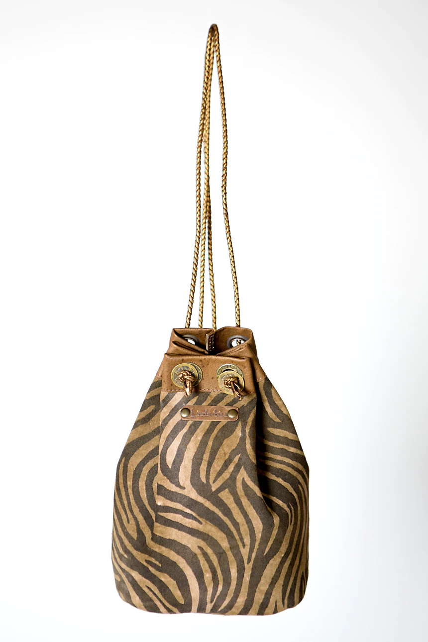 Brown Handmade Leather Bag And Backpack With Zebra Print Detail