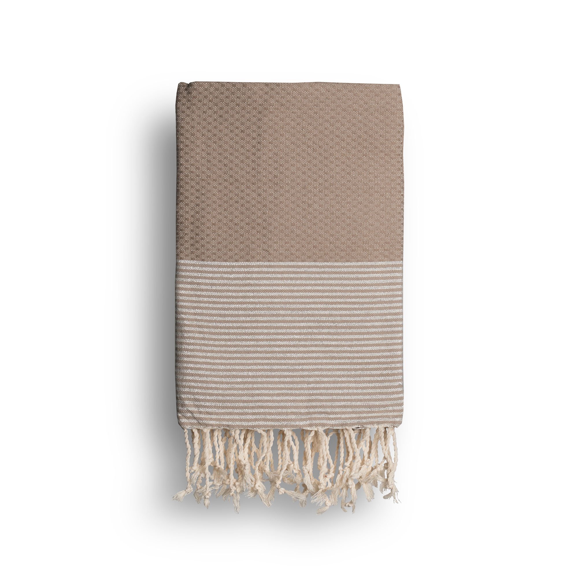 Cool-Fouta Hammam Towel Warm Taupe Honeycomb Fouta With Silver Lurex Stripes