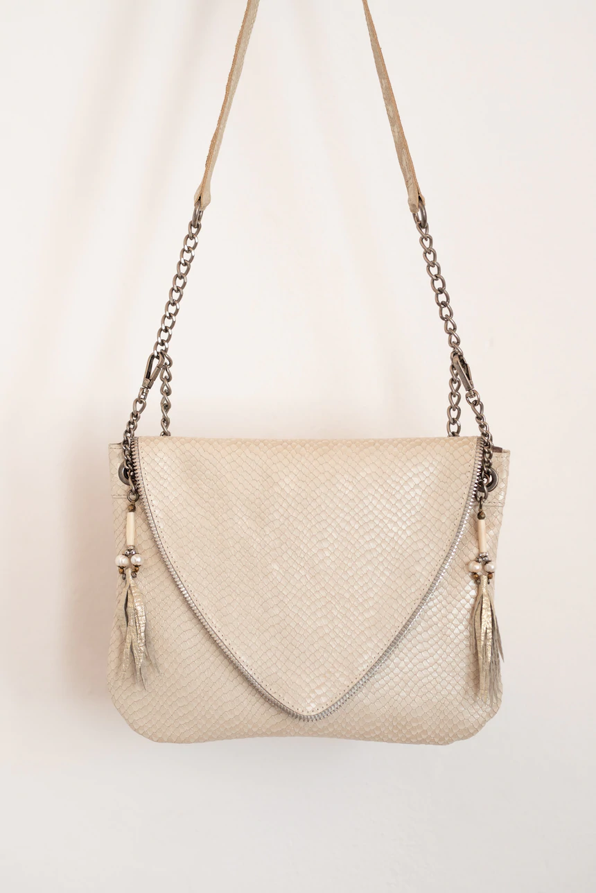 Cream Leather V Handbag 
