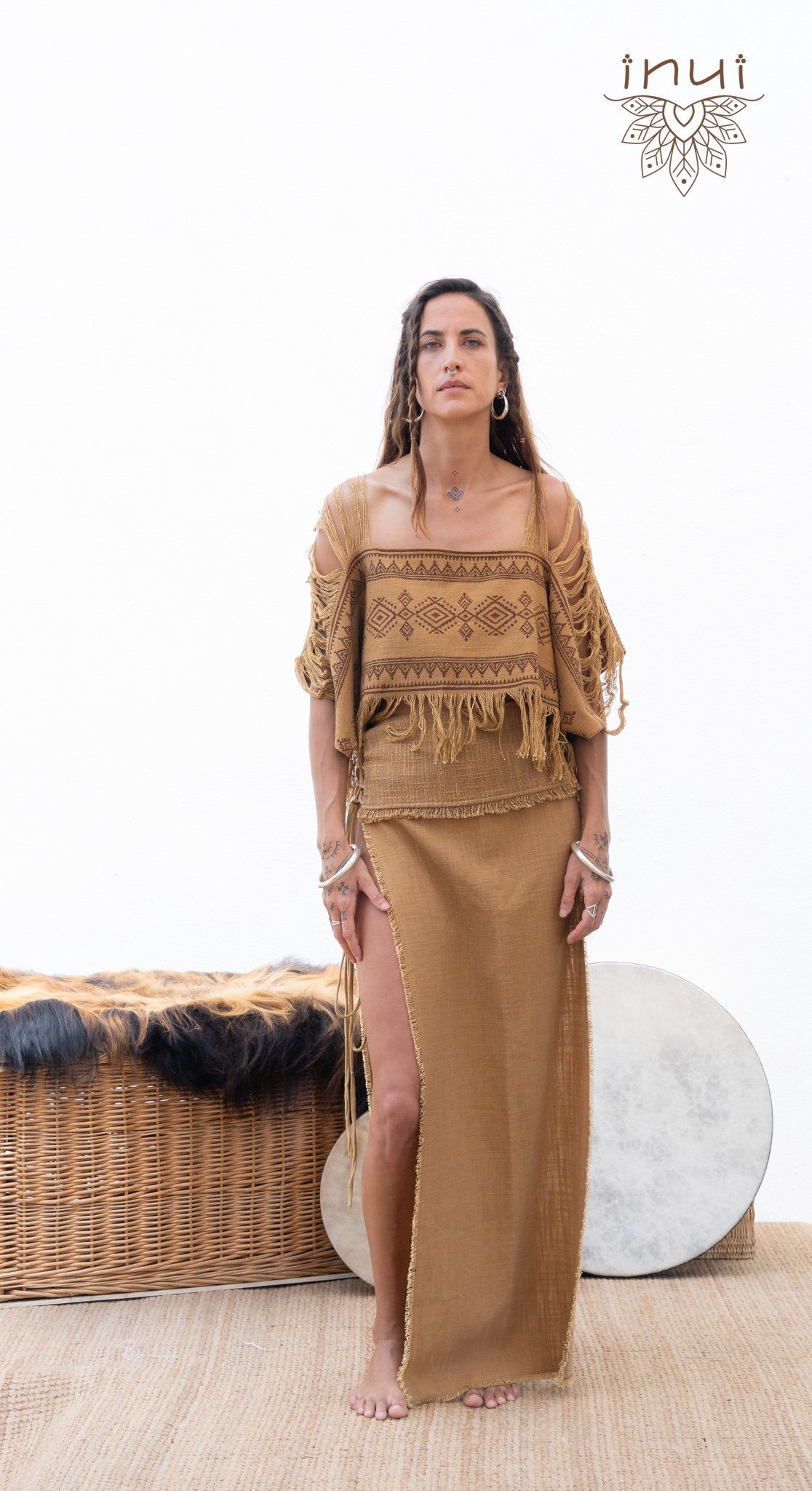 Paxi Mini Poncho Con Block Print • Diseño Único • Materiales Naturales