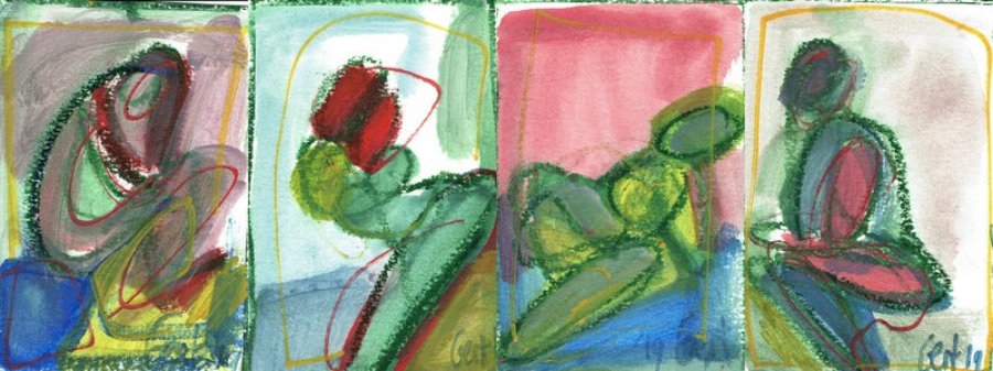 “Female nude, red green“ - set of 4