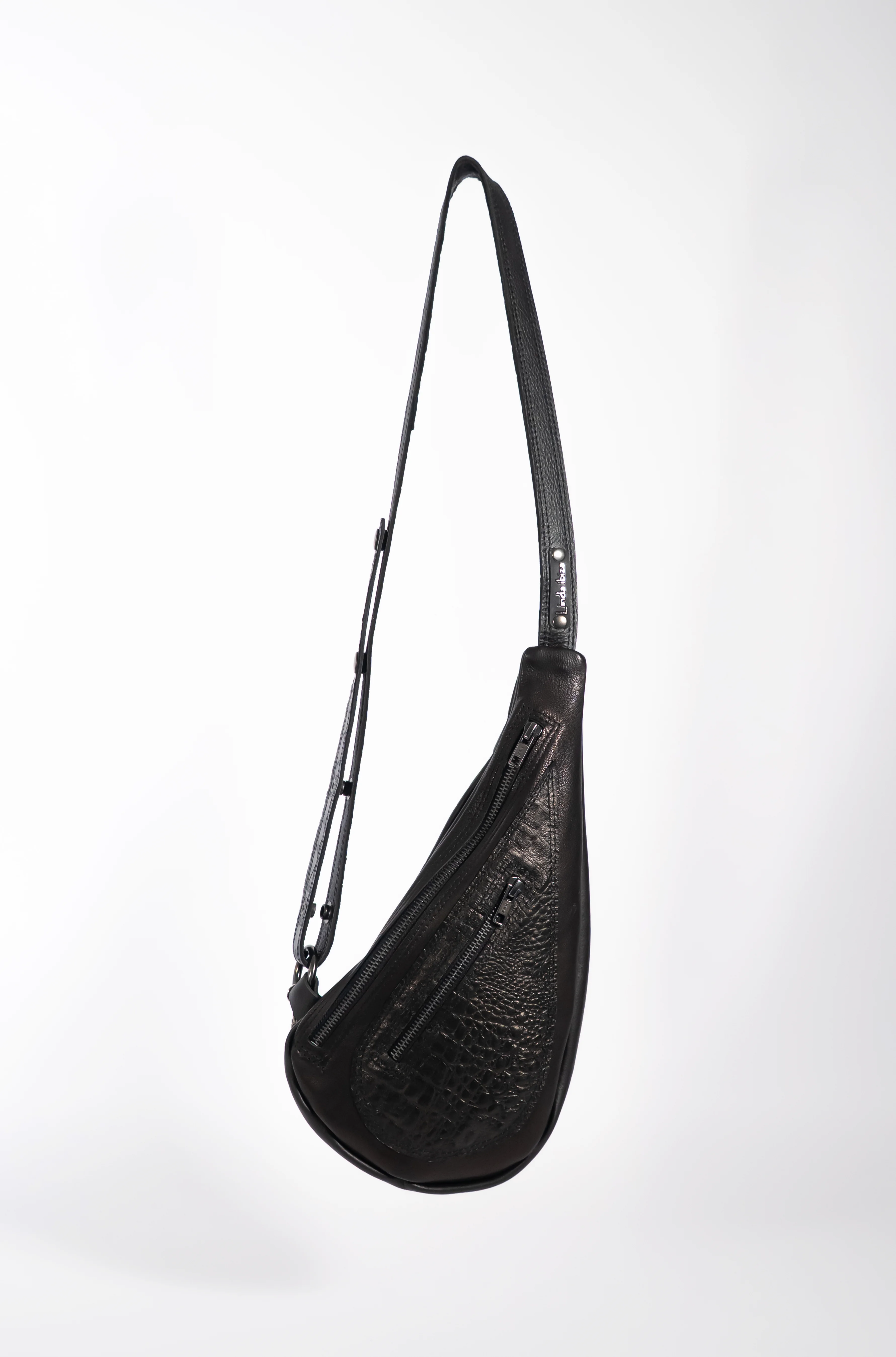 Bolso Bandolera De Piel Negro Hecho A Mano