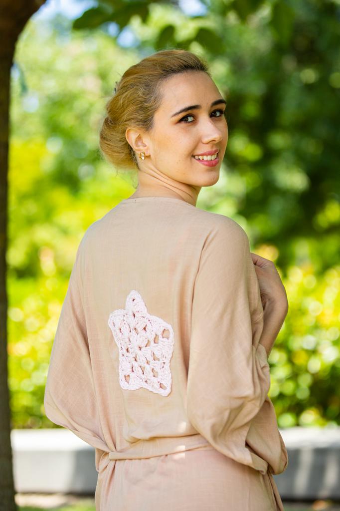 Cream Linen Kimono With Cream Woven Star