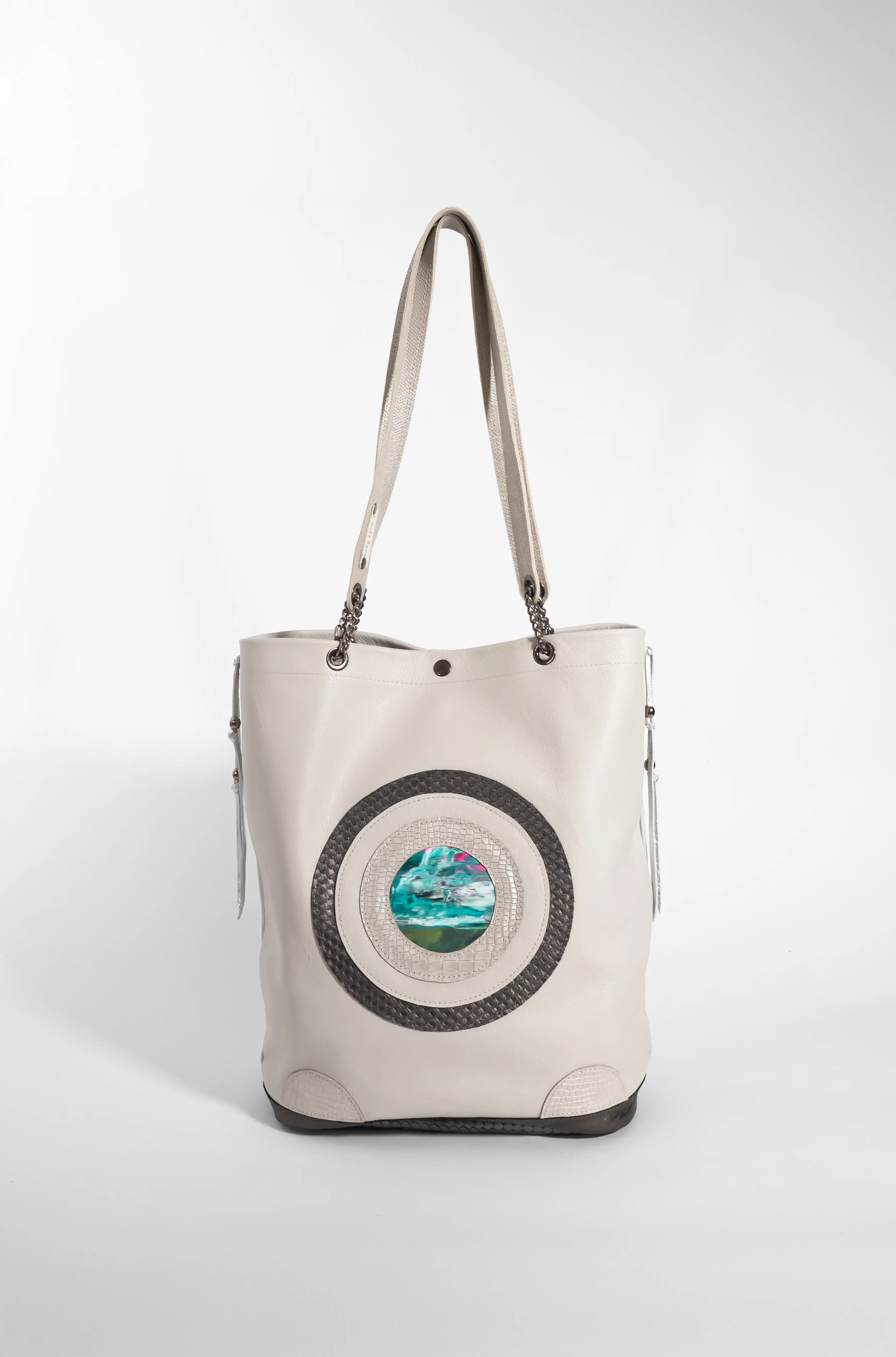 Handmade Leather White Shopper Bag With Leather Straps