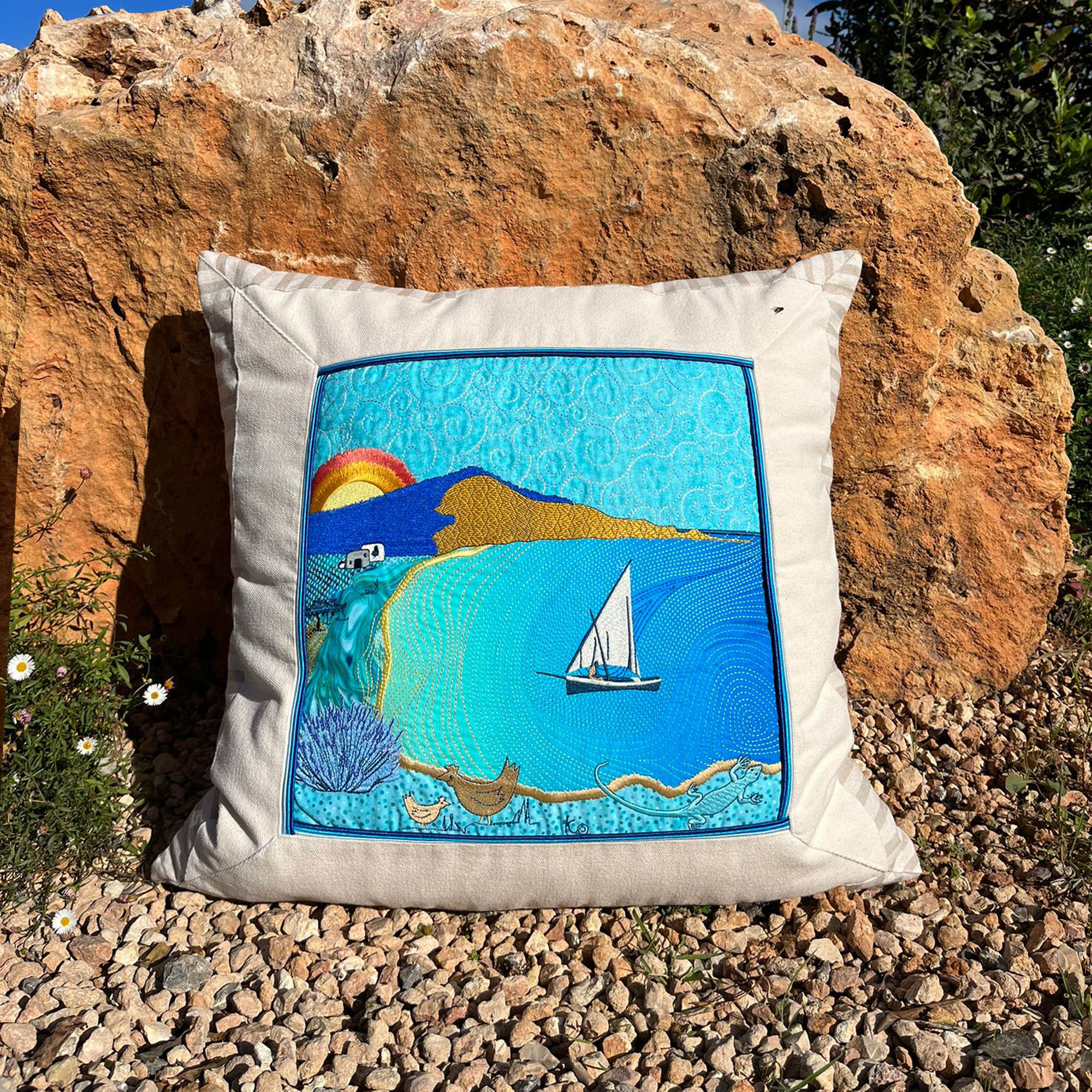 "Cala Jondal"  Embroidered Cushion Cover