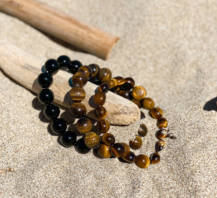 Bracelet with Tiger eye & glossy agate