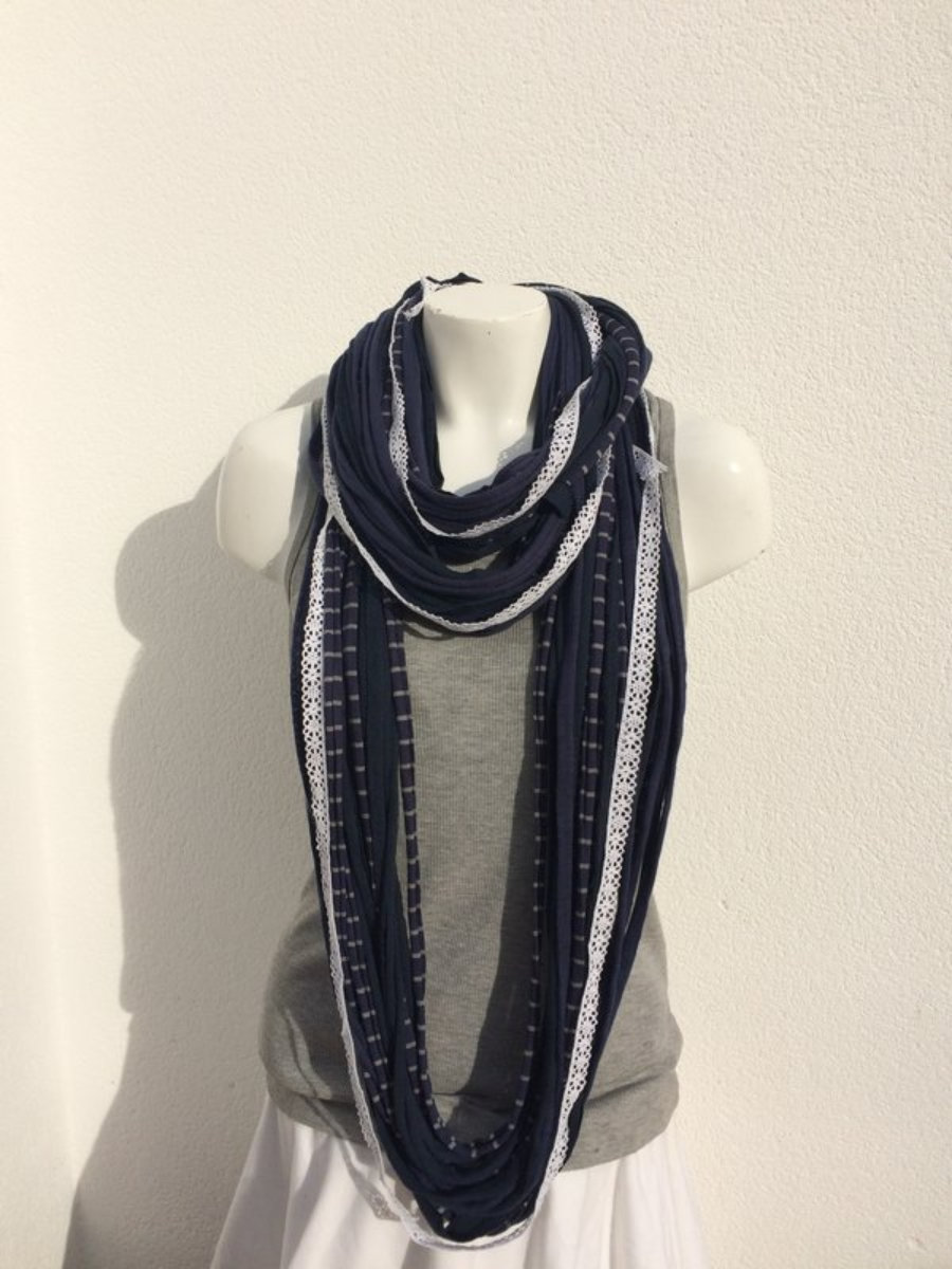 Navy Foulard With Lace