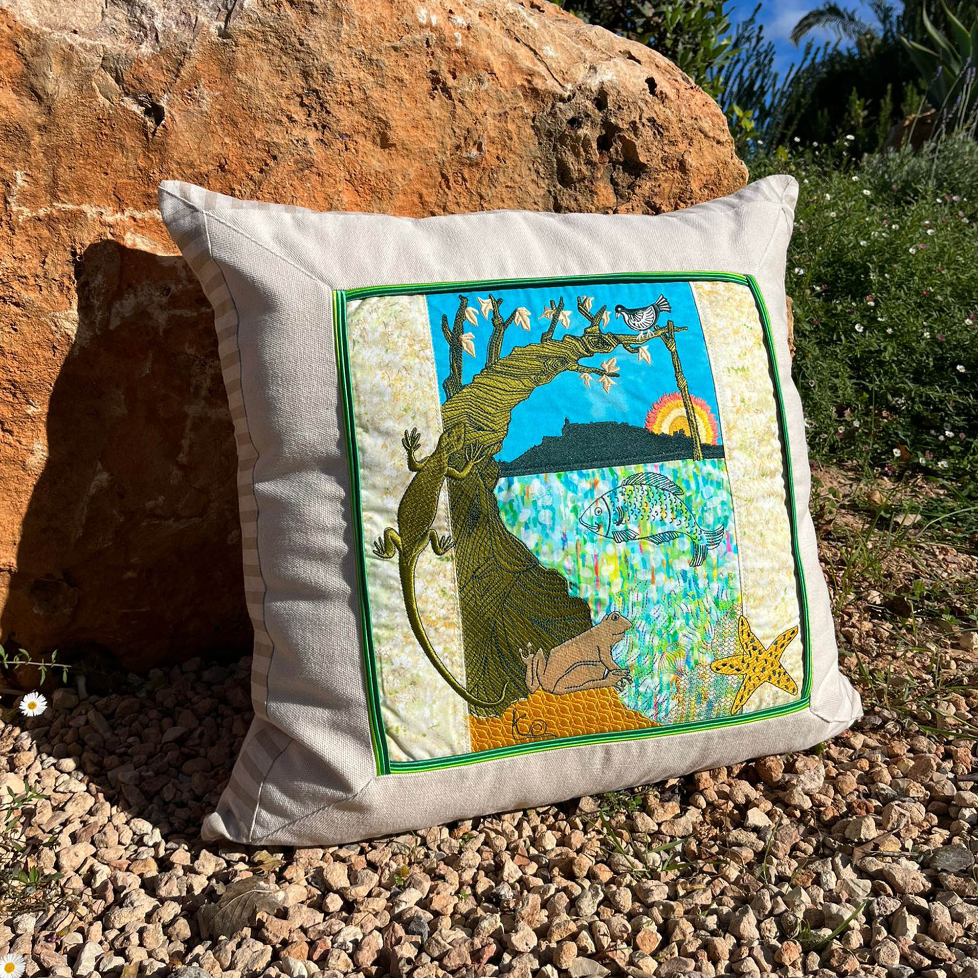 Ibiza Fauna Embroidered Cushion Cover 