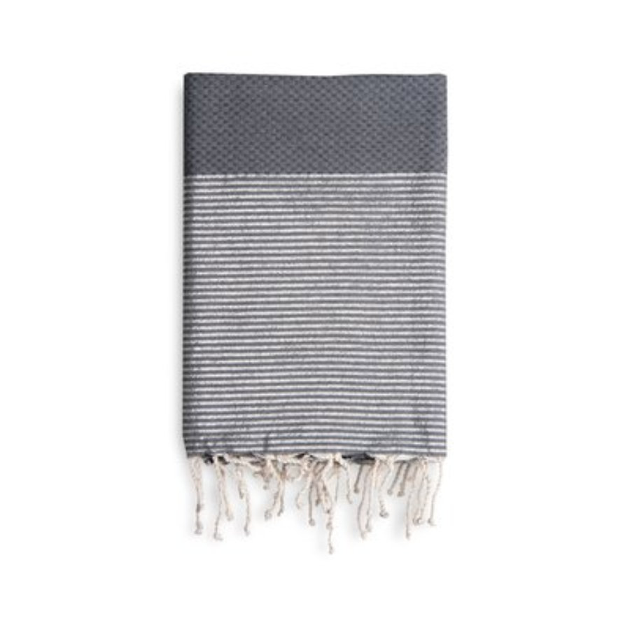 Cool-Fouta Hammam Towel Monument Gray Honeycomb Fouta With Silver Lurex Stripes