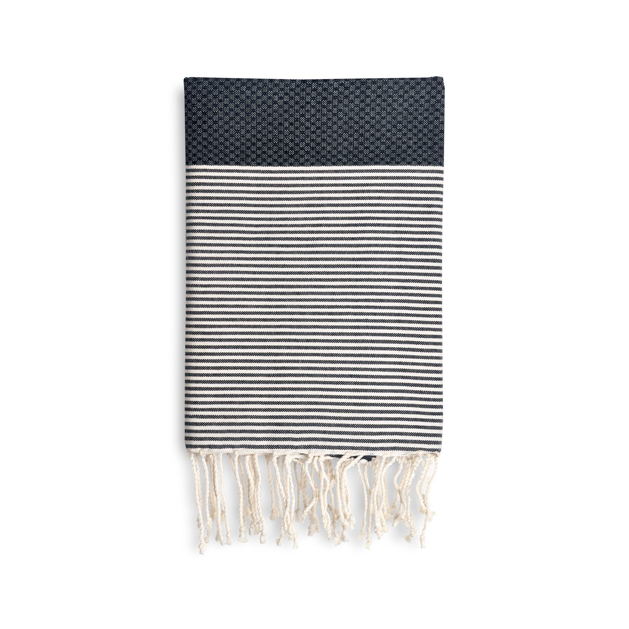 Cool-Fouta Hammam Towel Black Honeycomb Fouta With Raw Cotton Stripes