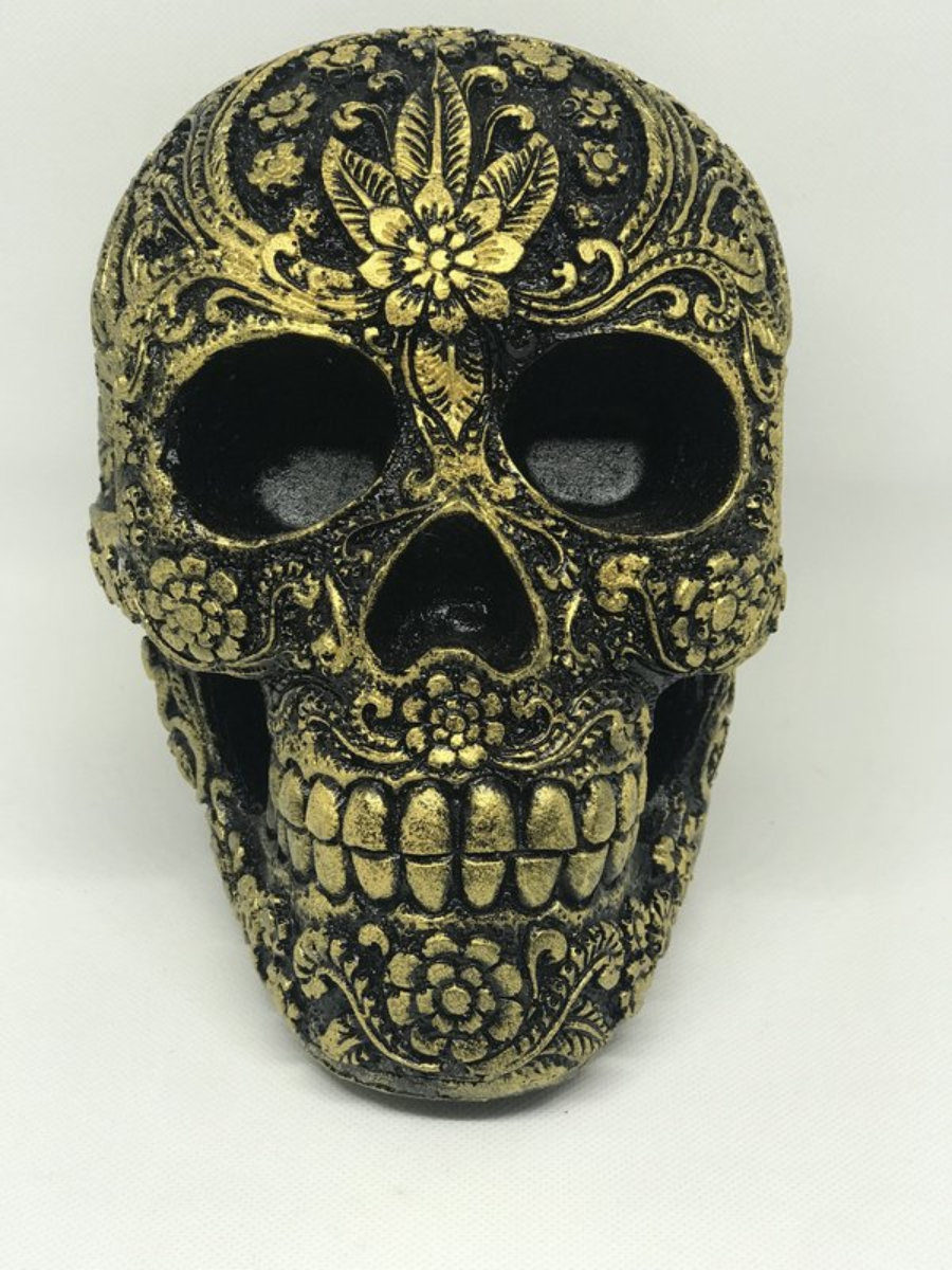  Skull Carving Resin Black / Gold