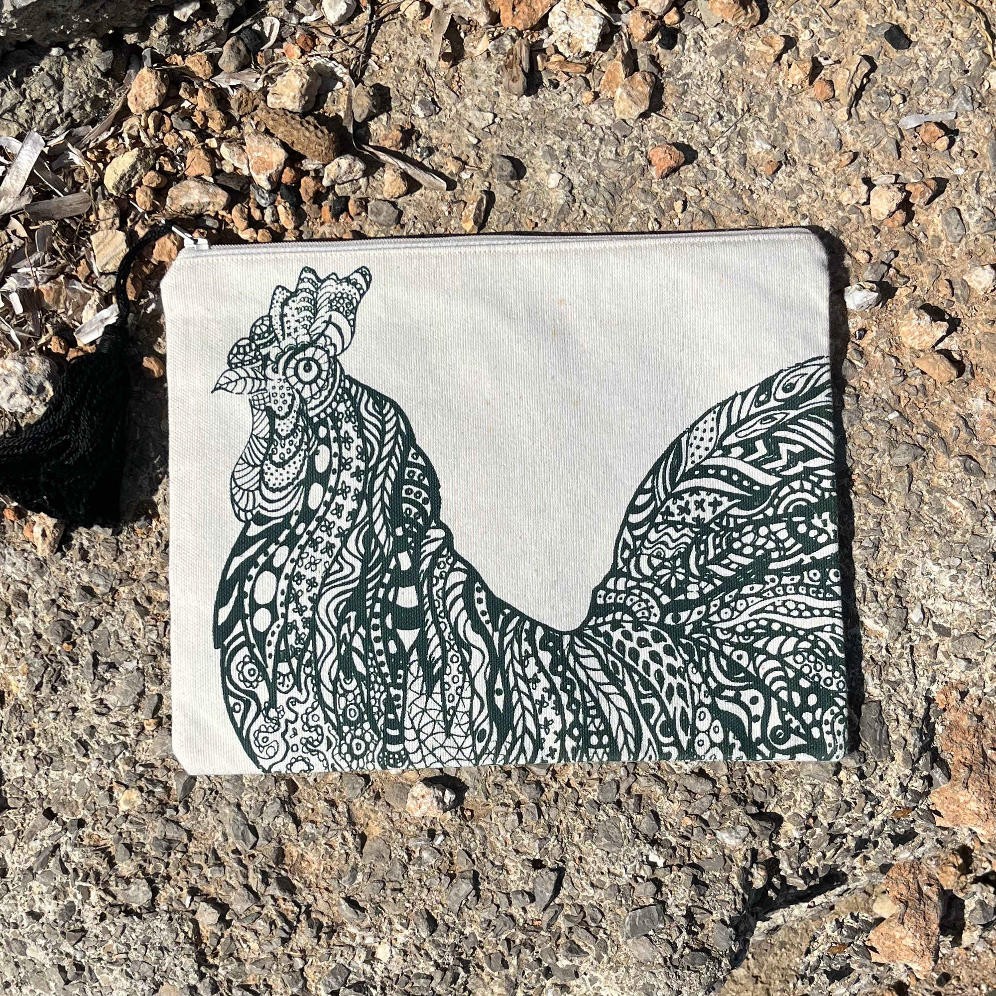 Ibiza Rooster Clutch Bag Screenprinted By Hand