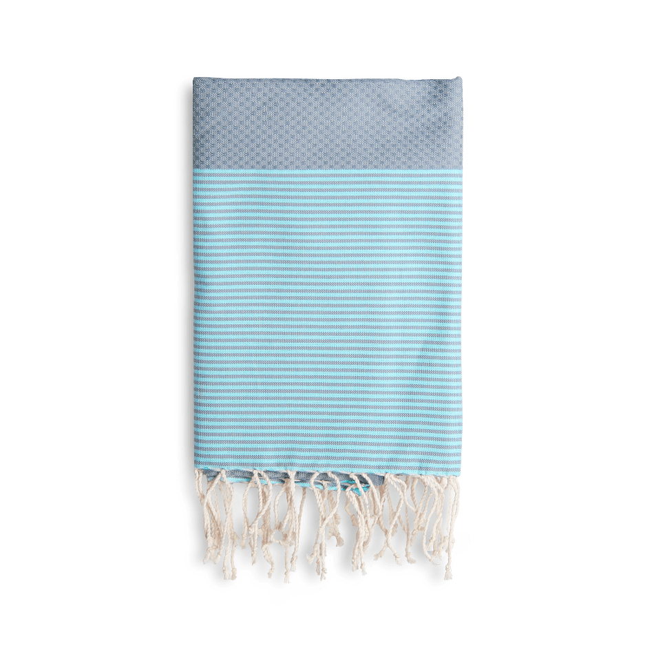 Cool-Fouta Hammam Towel Neutral Gray With Sal De Ibiza Tiffany´s Blue Stripes