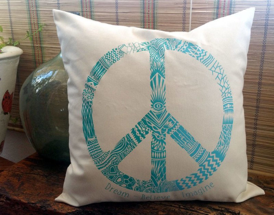Peace Ibiza, Dream Believe Imagine Blue decorative pillow